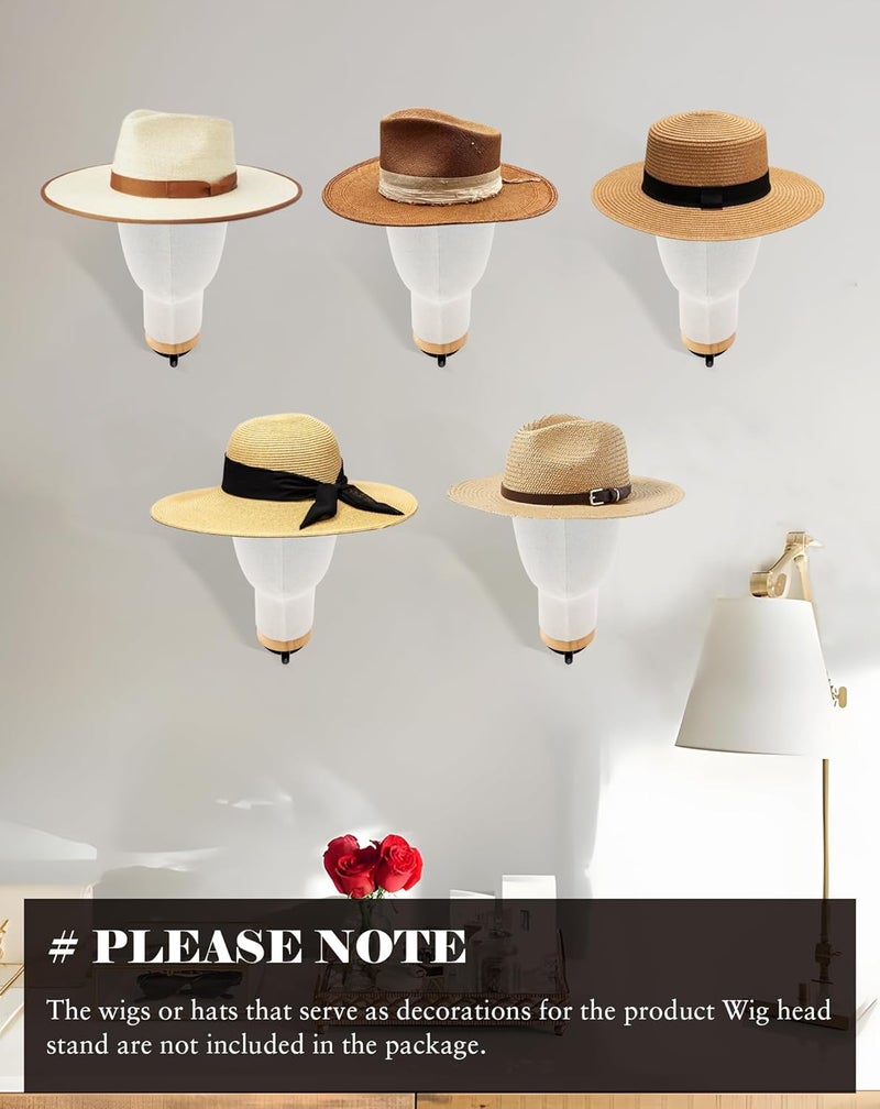 CHADWICK Mannequin Head Wall Mount 21Inch Wig Holder for Wigs, Hats, Caps, Canvas Block Wig Stand Hat Display Stand Wig Display Model Fabric Head Wig Stand Wig Storage Hanger Cowboy Hat Rack - Image 2